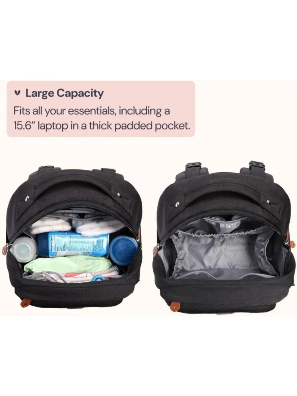 Large Waterproof Diaper Bag Backpack with Changing Pad, Stroller Clips